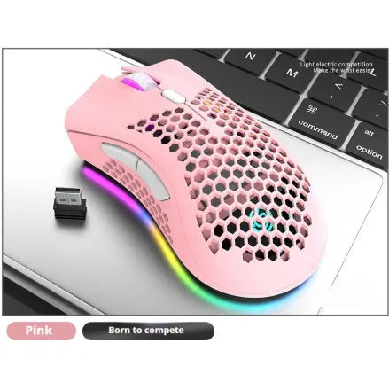 Hollow-out design wireless gaming mouse with luminous charging in black, cyan or white