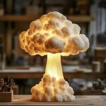 Atomic bomb explosion mushroom cloud shaped modern art USB table lamp on display