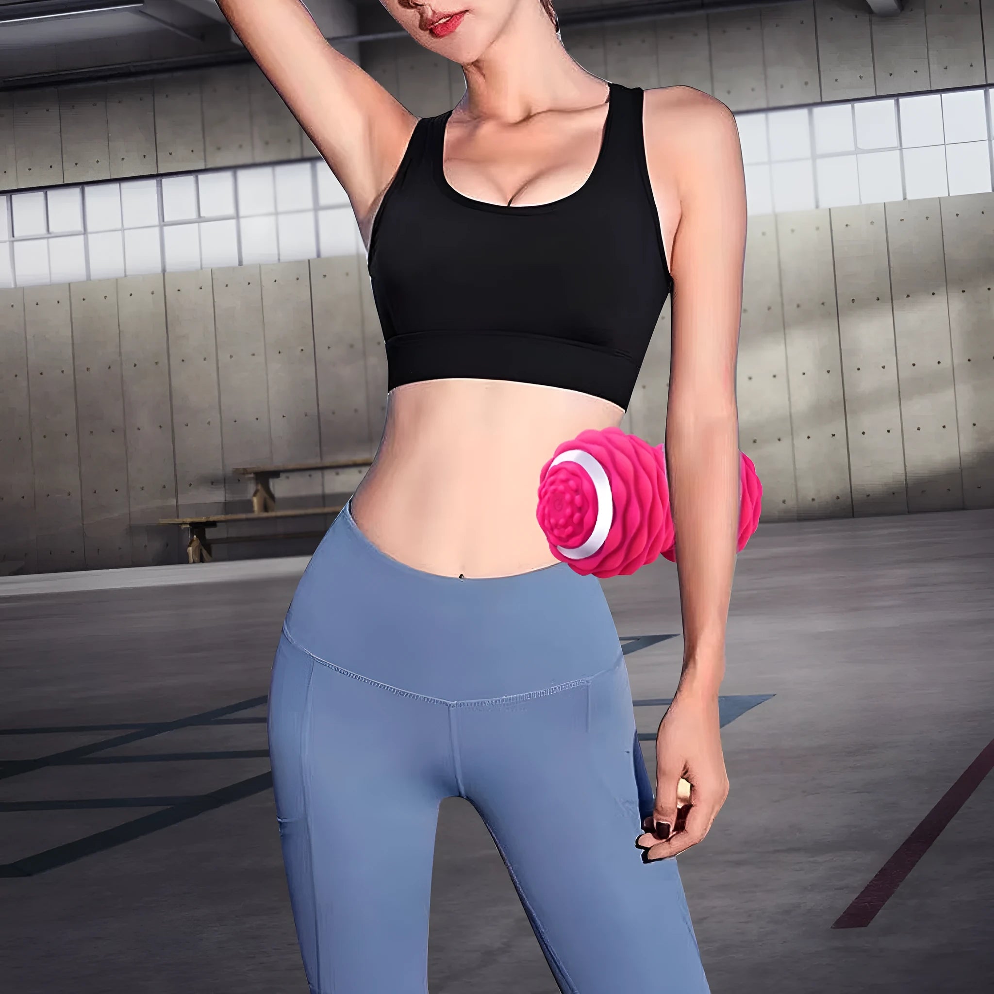 Electric peanut fascia ball massager in black, 0.8kg, 10cm diameter, on a gym mat