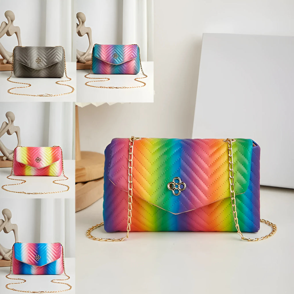 Soft PU clamshell bag with contrast colour pattern and single shoulder strap