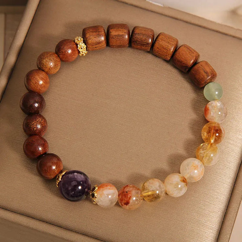 Pineapple yellow women's bracelet with yellow tower crystal, ebony amethyst beads, pearl and rhinestone decorations
