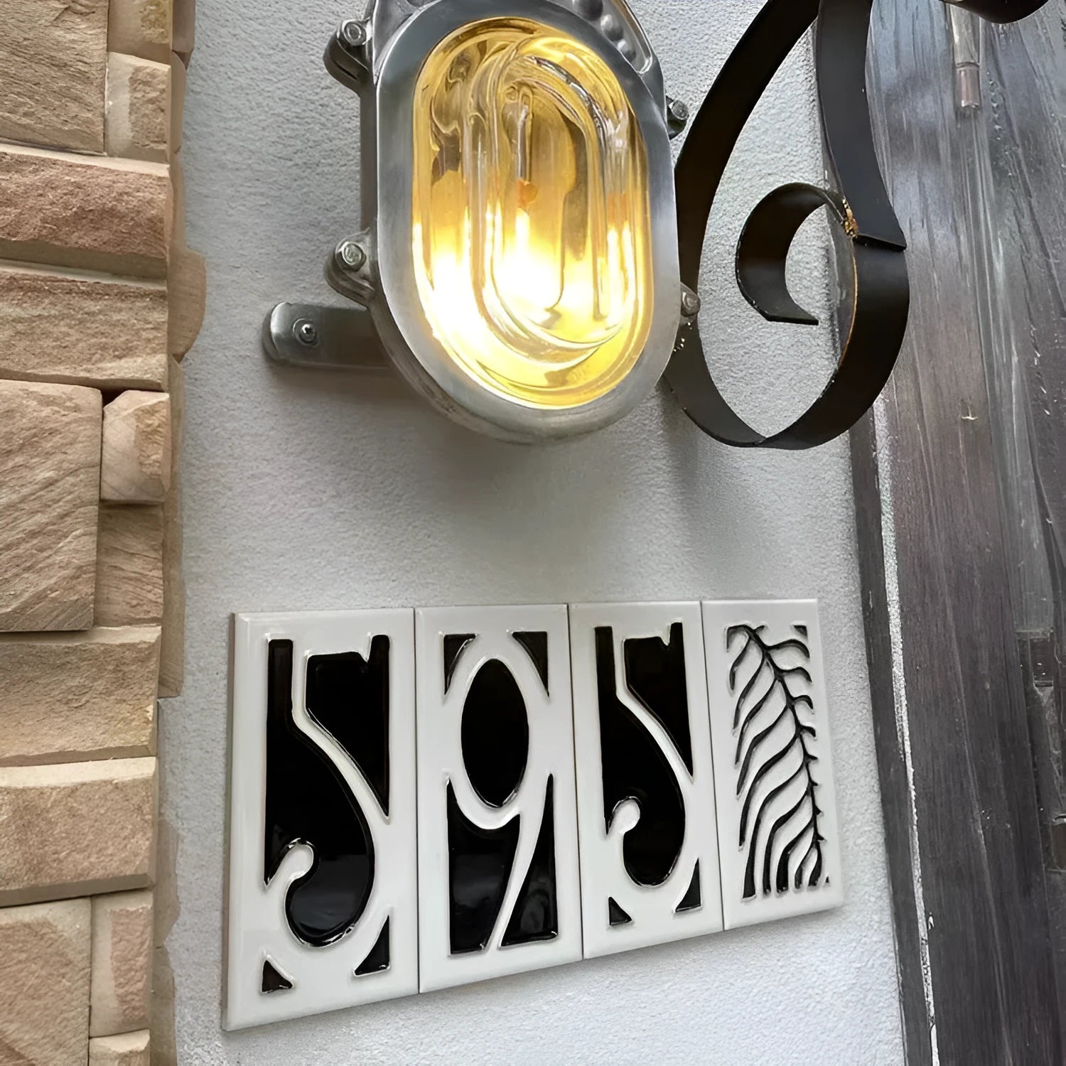 Handmade enamel art ceramic retro doorplate showing number 1 design, 76mm by 152mm