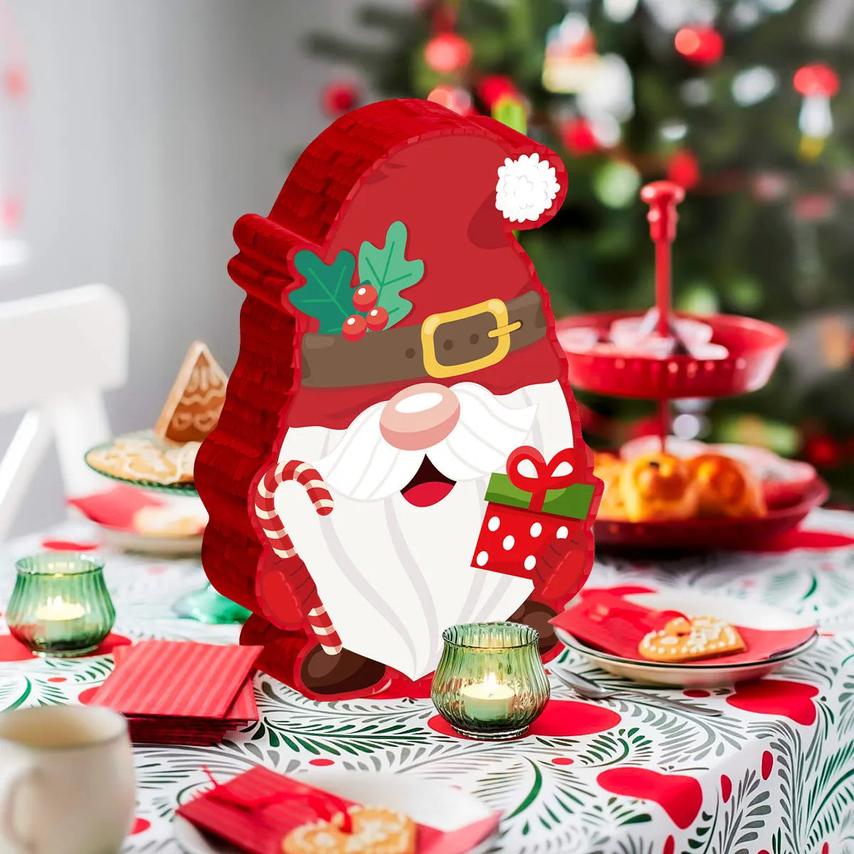 Creative Home Christmas elf pinata decoration in paper with strike stick, eye mask, and paper scraps, 27.5x7.5x40cm