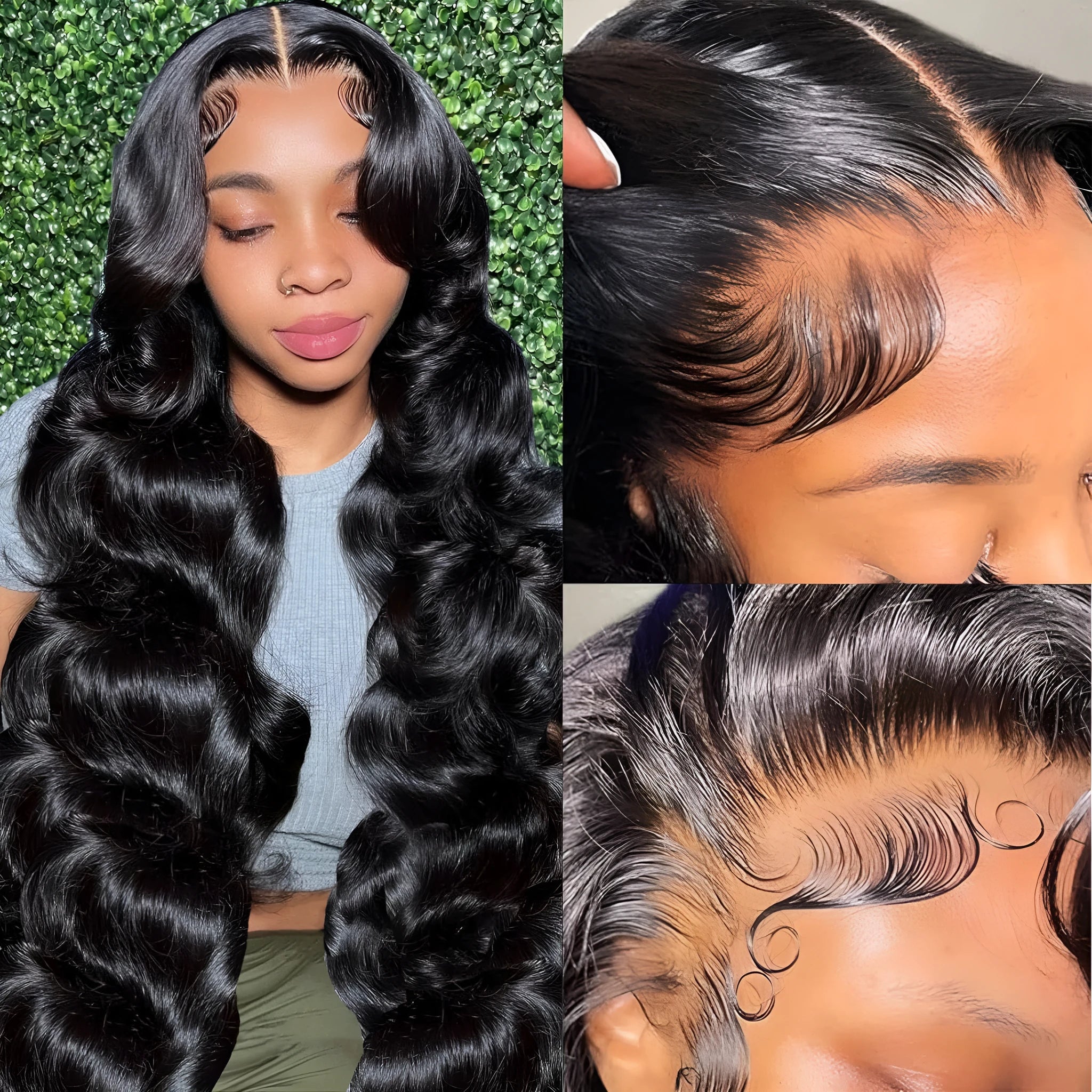 Black medium-length curly synthetic wig with full-head coverage and defined wave pattern