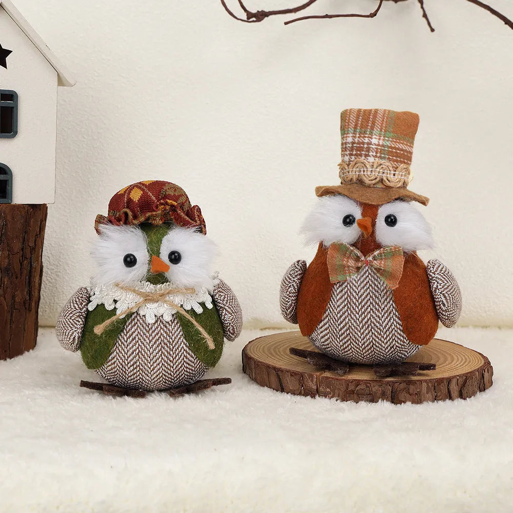 Colourful harvest bird owl pendant ornament for Thanksgiving decor in orange or green