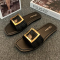 Women's apricot, black, and khaki coloured casual flat summer slippers with a waterproof PVC non-slip sole