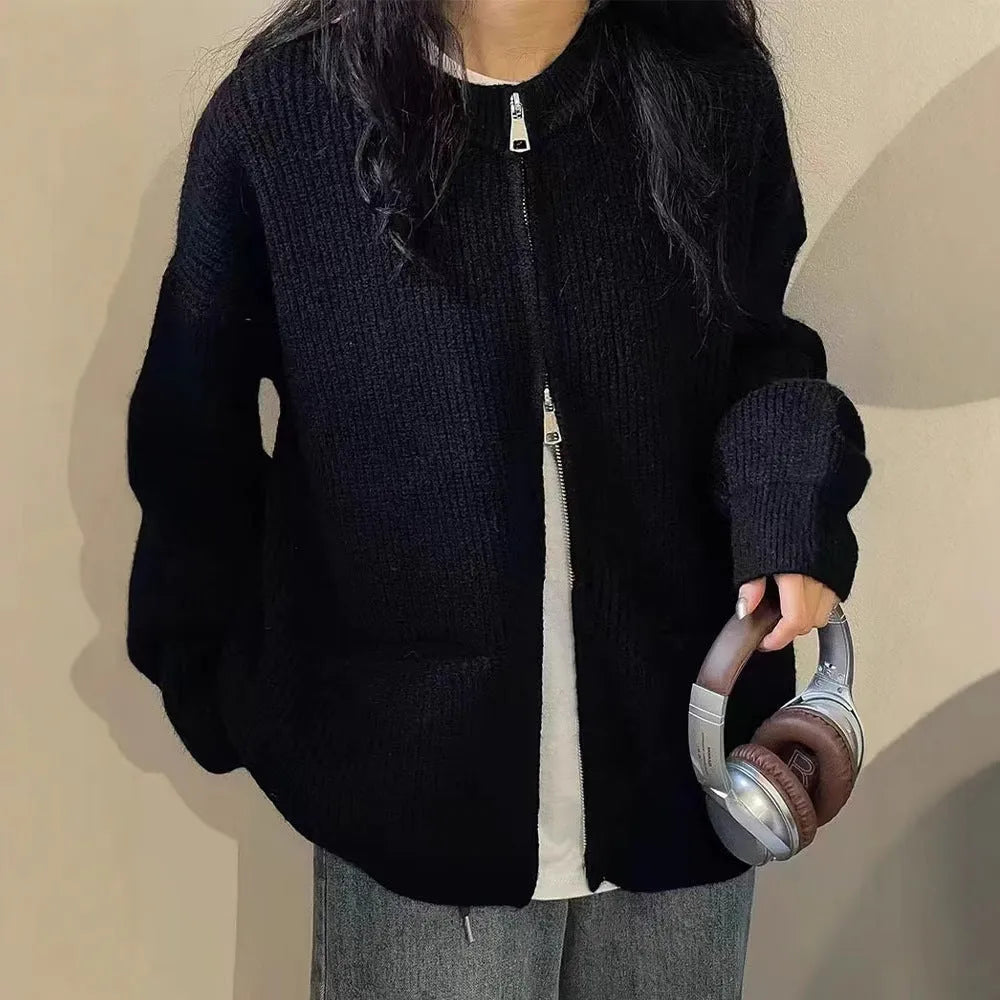 Women's beige soft wind glutinous sweater coat cardigan with long sleeves