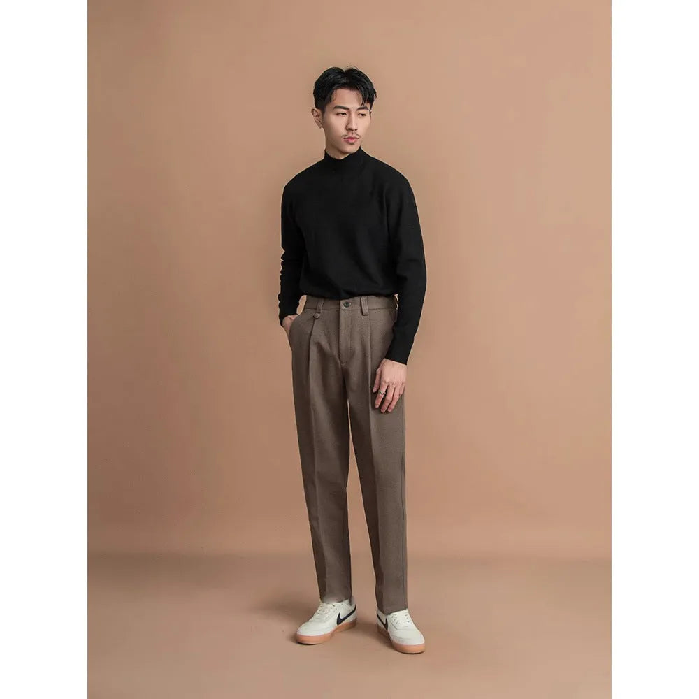 Men's straight-leg casual business trousers in polyester fabric available in four colours