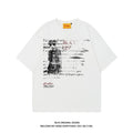 Men's black pure cotton hip hop T-shirt with white retro letter printing and raglan sleeves