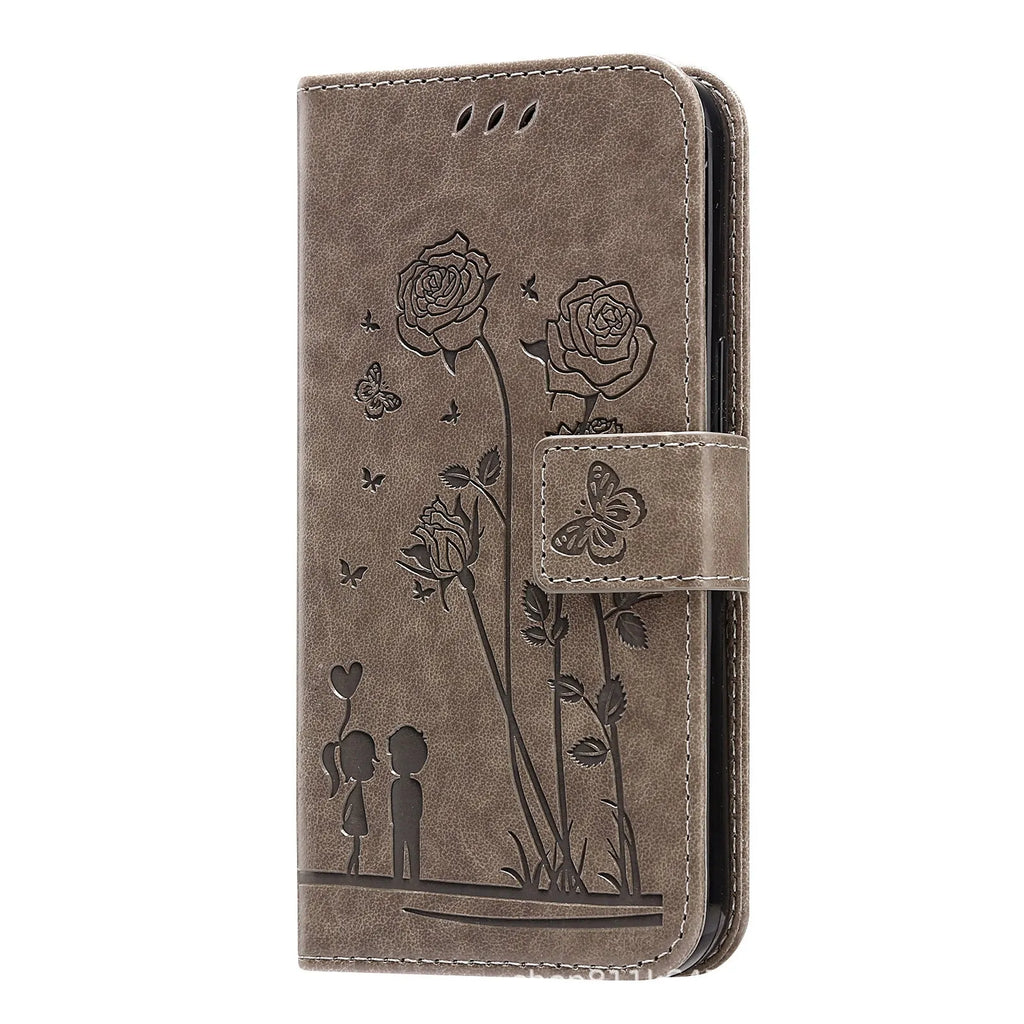 Flip mobile phone protection leather cover for Samsung S22 in gray with PU TPU construction