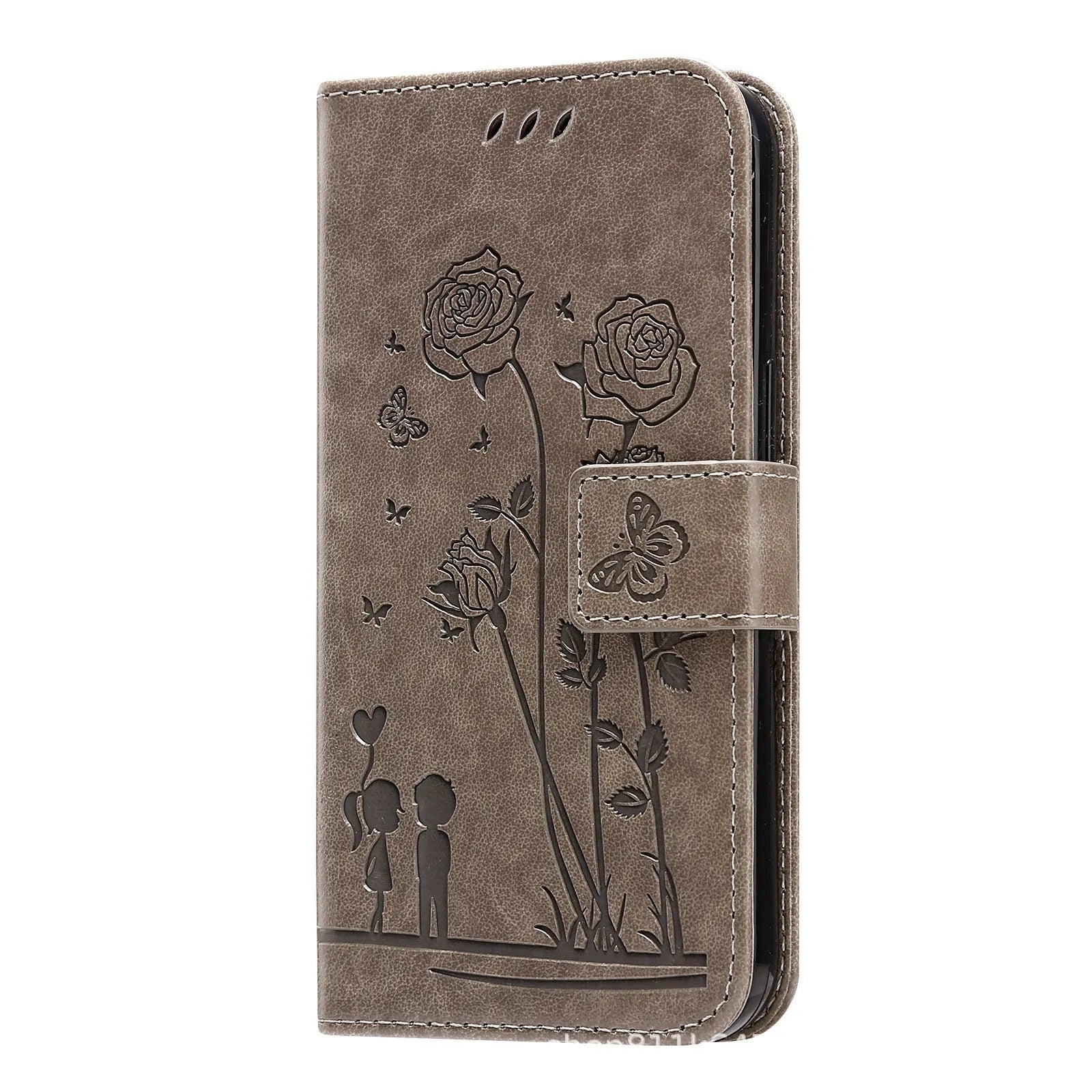Flip mobile phone protection leather cover for Samsung S22 in gray with PU TPU construction