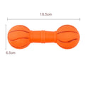 Brown, orange, white, and yellow football dumbbell shaped dog chew toy with squeaker