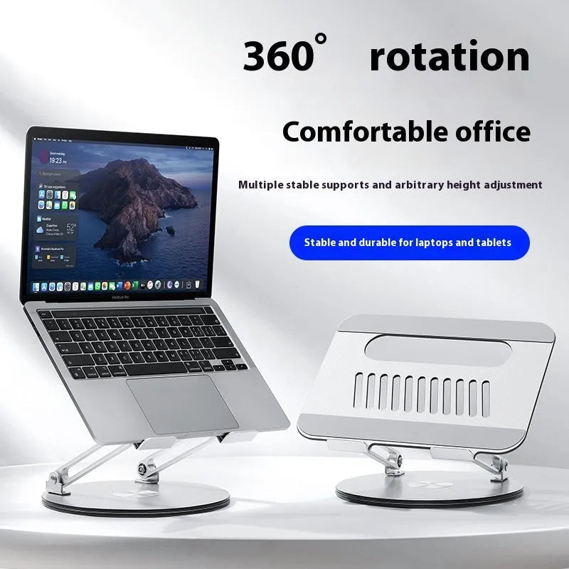 Silver aluminium alloy laptop stand with rotatable height-adjustable design