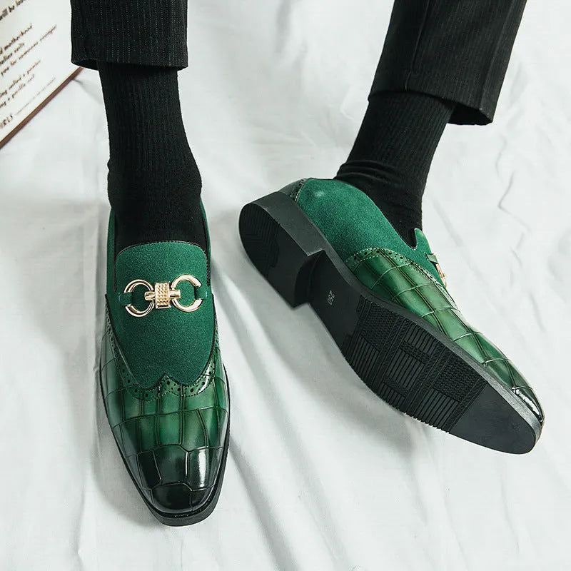 Korean style men's black pointed toe business casual shoes with artificial PU leather upper and rubber sole