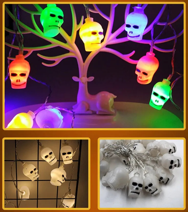 Halloween LED string lights with pumpkin, ghost, bat and spider pendants on a 1.2 metre battery-powered string