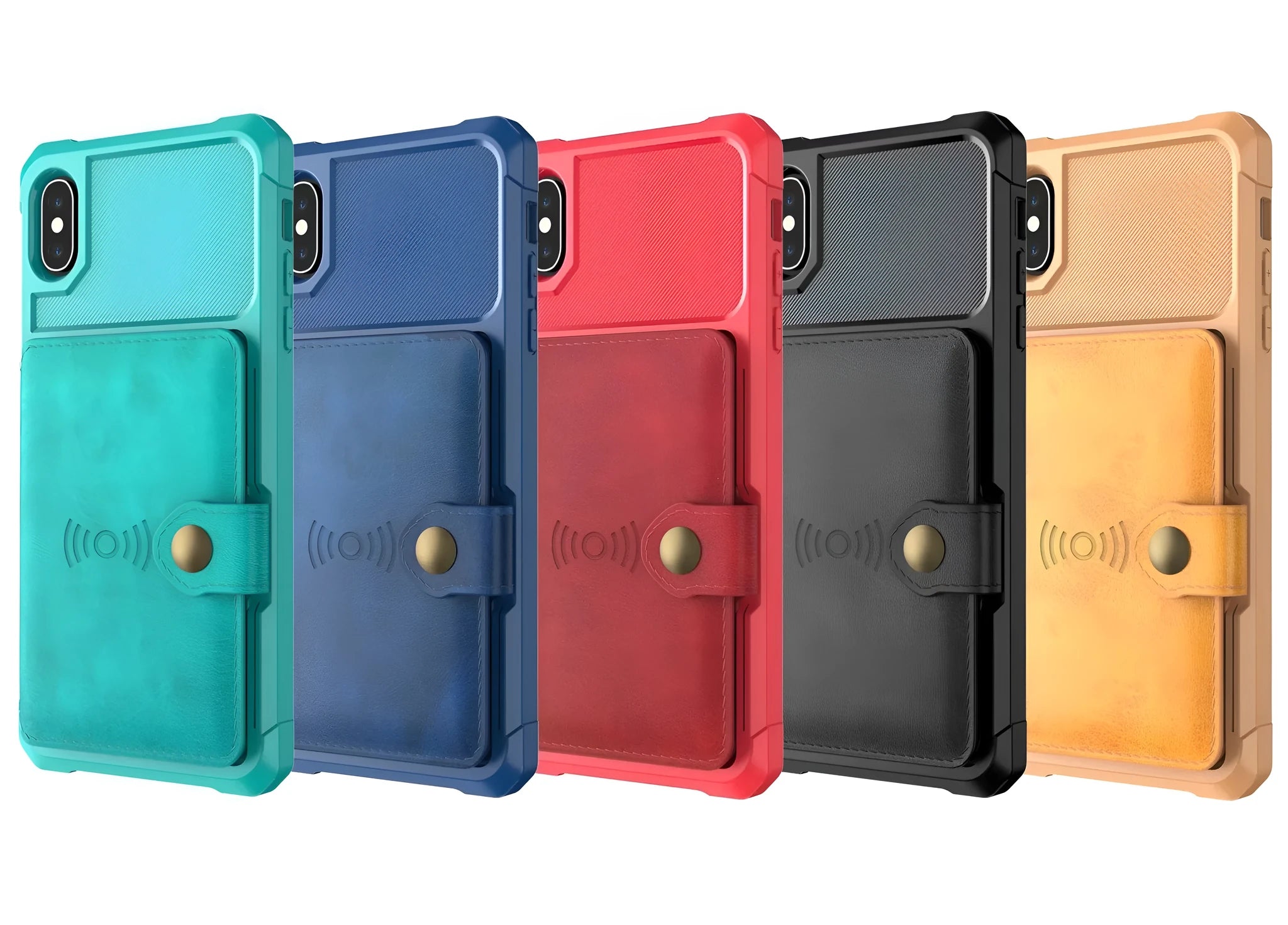 Geometric pattern mobile phone case in five colours for iPhone and Samsung models.