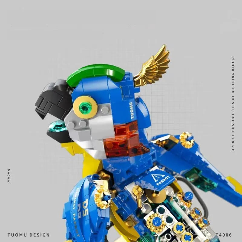Macaw steampunk style mechanical building blocks educational toy, small particle plastic model kit, 27x19x8cm colour box packaging