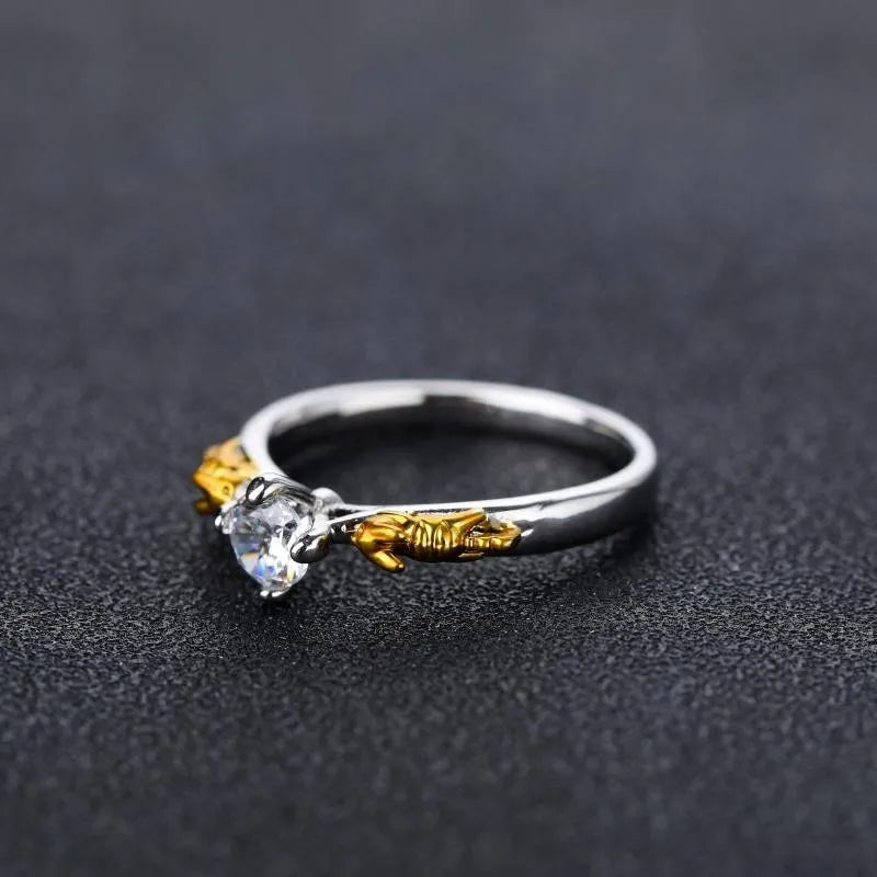 Black gold finish crystal crown cosplay ring on copper base, sizes 6-10.