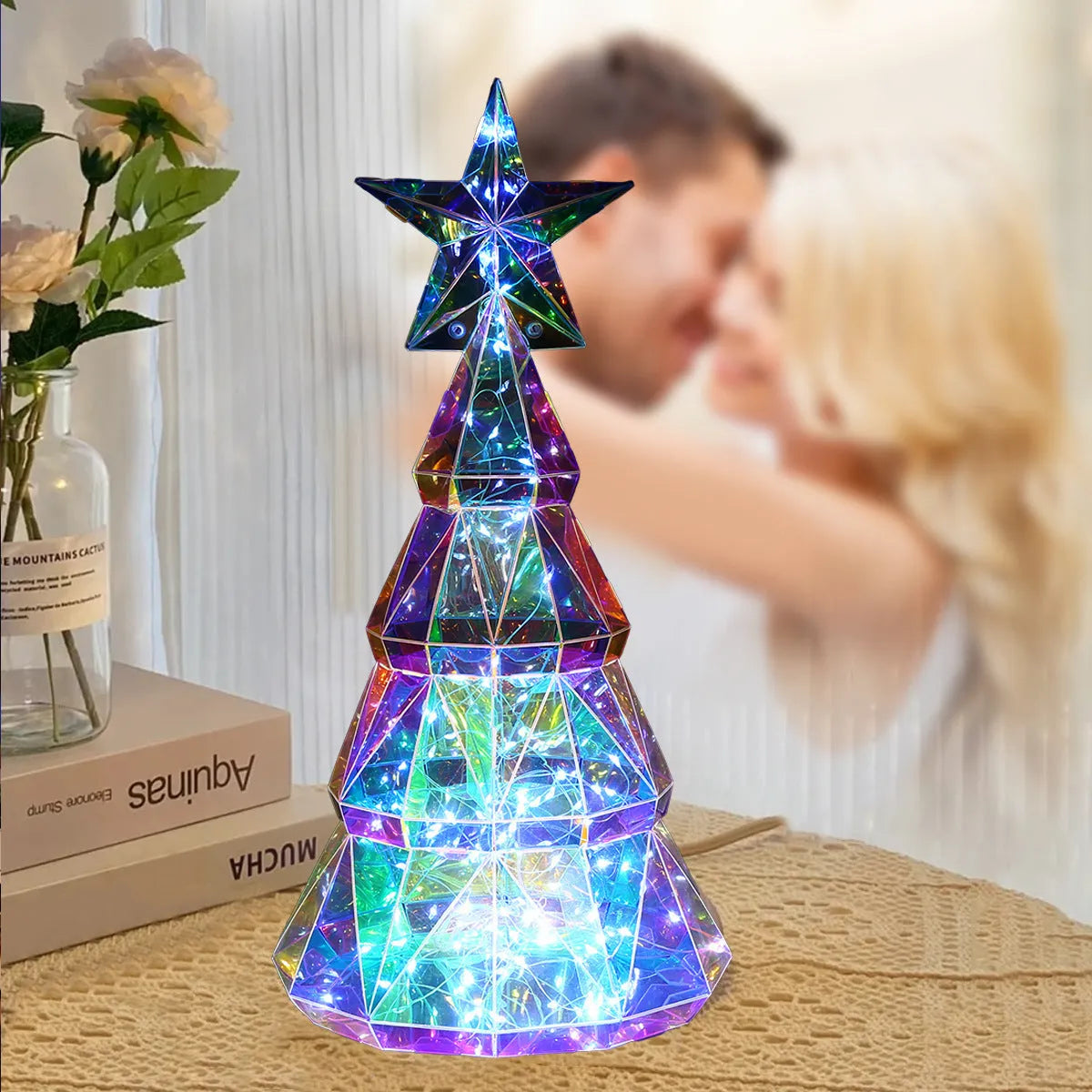 Colourful luminous Christmas tree decoration with LED lights measuring 14.5 by 4.8 by 20 centimetres