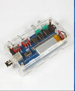 Music Tesla coil driver board with controller and cables, showing 220V power input and 3.5mm audio port.