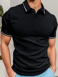 Men's casual button short sleeve business lapel shirt in solid colour polyester – black, khaki, light gray, red