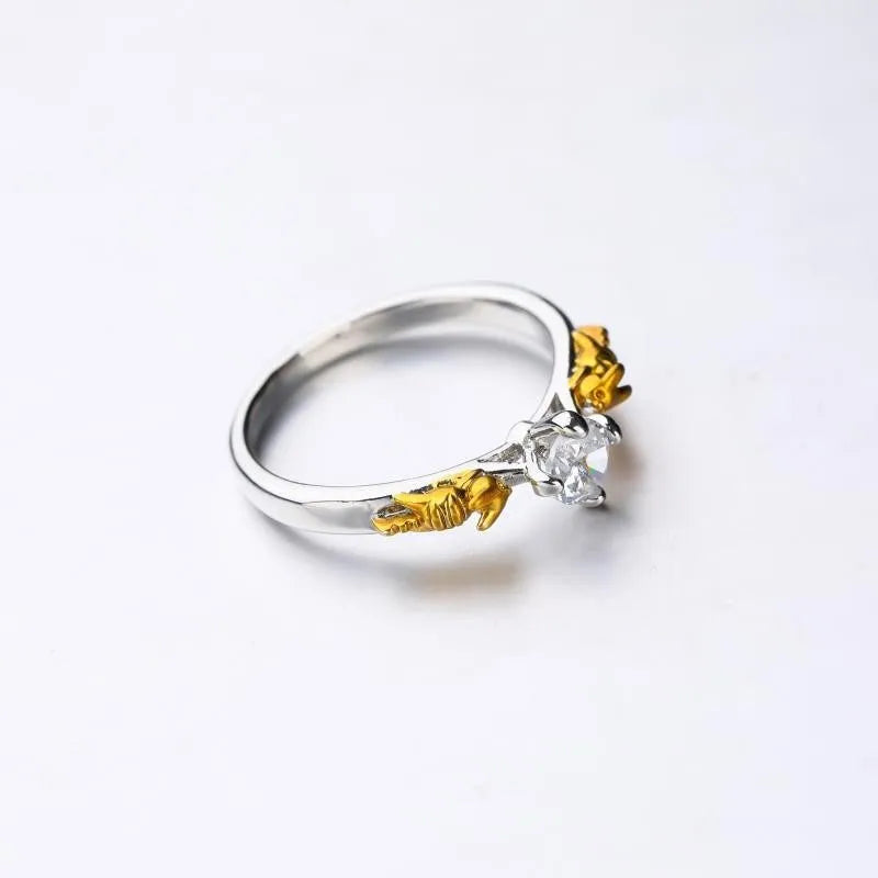 Black gold finish crystal crown cosplay ring on copper base, sizes 6-10.