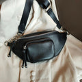 Genuine leather dumpling chest bag crossbody style black blue white colour options