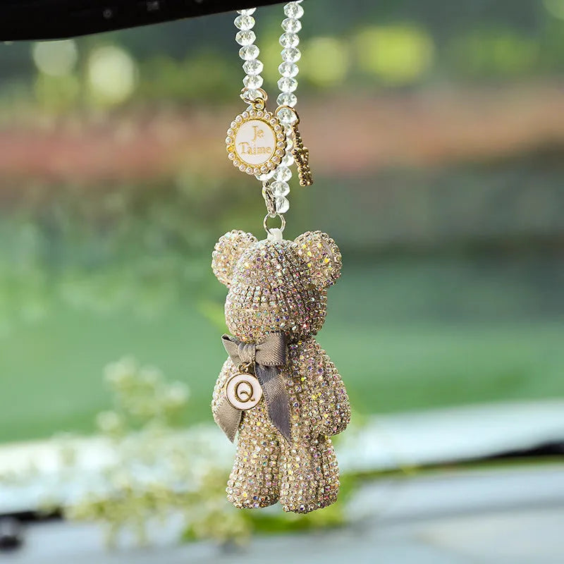 5x9cm violent bear car mirror pendant with artificial crystal rhinestones in three colour options