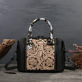 Black genuine cowhide leather retro messenger bag with inner compartments