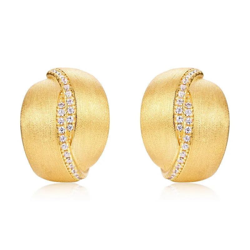 Frosted brushed geometric ear studs in gold tone, 925 silver, electroplated finish