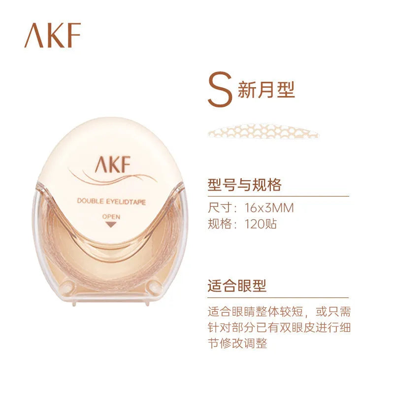 Roll of invisible lace double eyelid stickers in shades Crescent M, Crescent S, and Olive M.