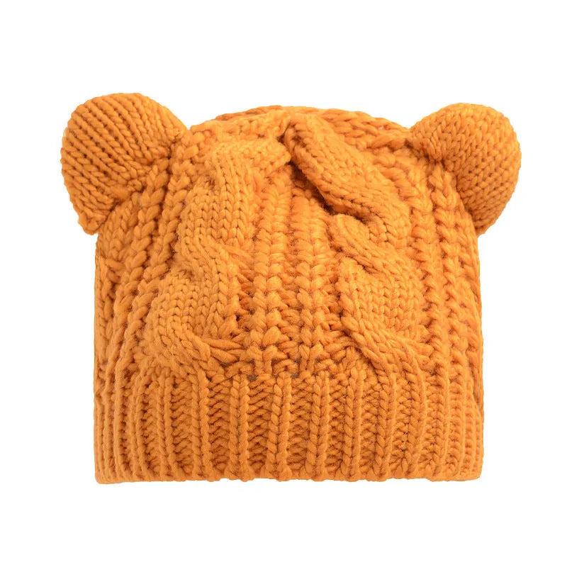 Hand-made knitted beanie with 3D cat ears in multiple colour options