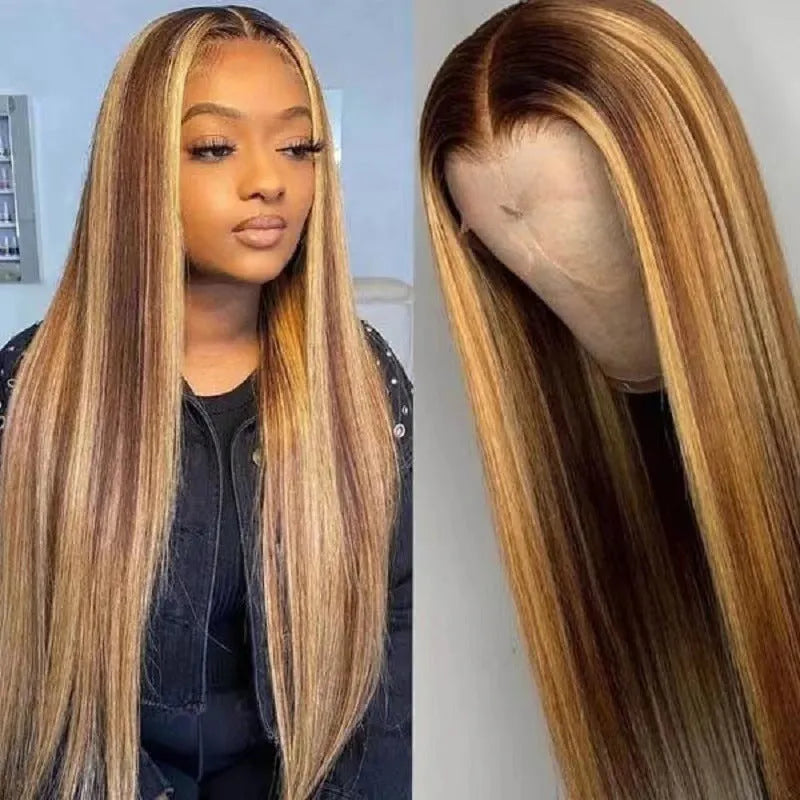 Front lace wig with African black gradient colour in big wave style, showing side bangs and sheath inclusion