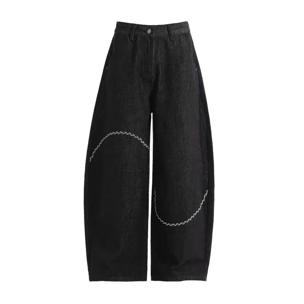Black straight-leg trousers with mid-waist cut and micro-elastic polyester fabric for autumn winter wear