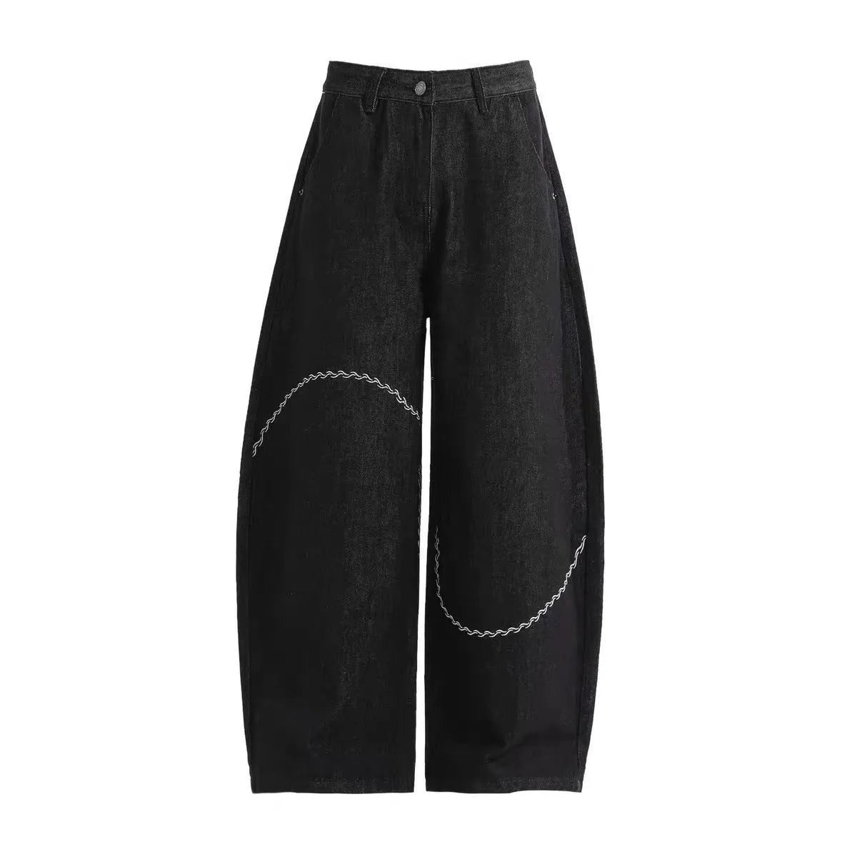 Black straight-leg trousers with mid-waist cut and micro-elastic polyester fabric for autumn winter wear