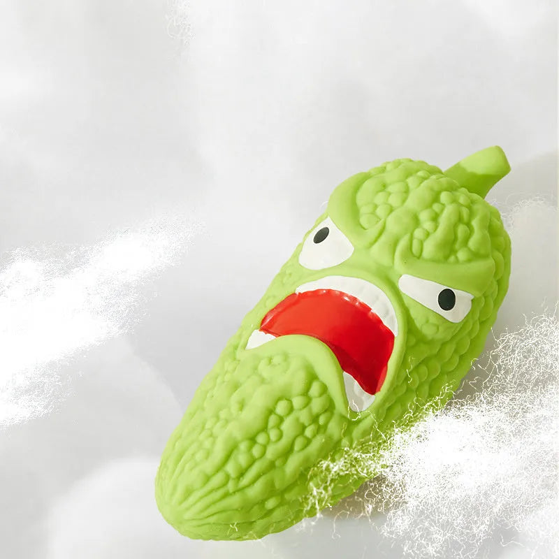 Bitter melon and chilli shaped dog chew toys with textured surfaces for teeth cleaning
