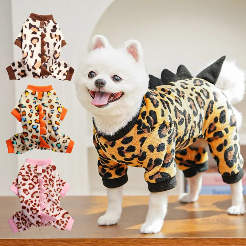 Fleece leopard print dog coat for French Bulldogs in four colours, sizes XS to 2XL