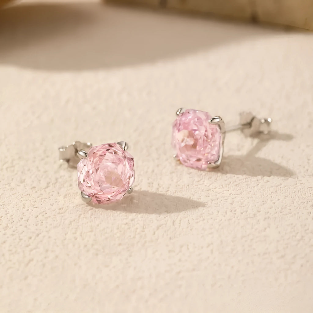 S925 sterling silver rose stud earrings with butterfly backs in pink finish