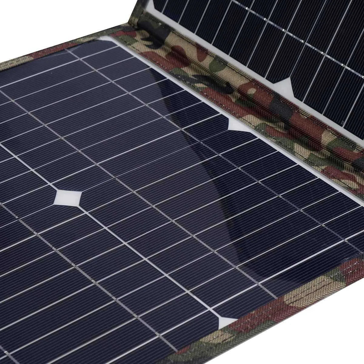 Black foldable 36W solar panel with car charger and cables for portable outdoor power