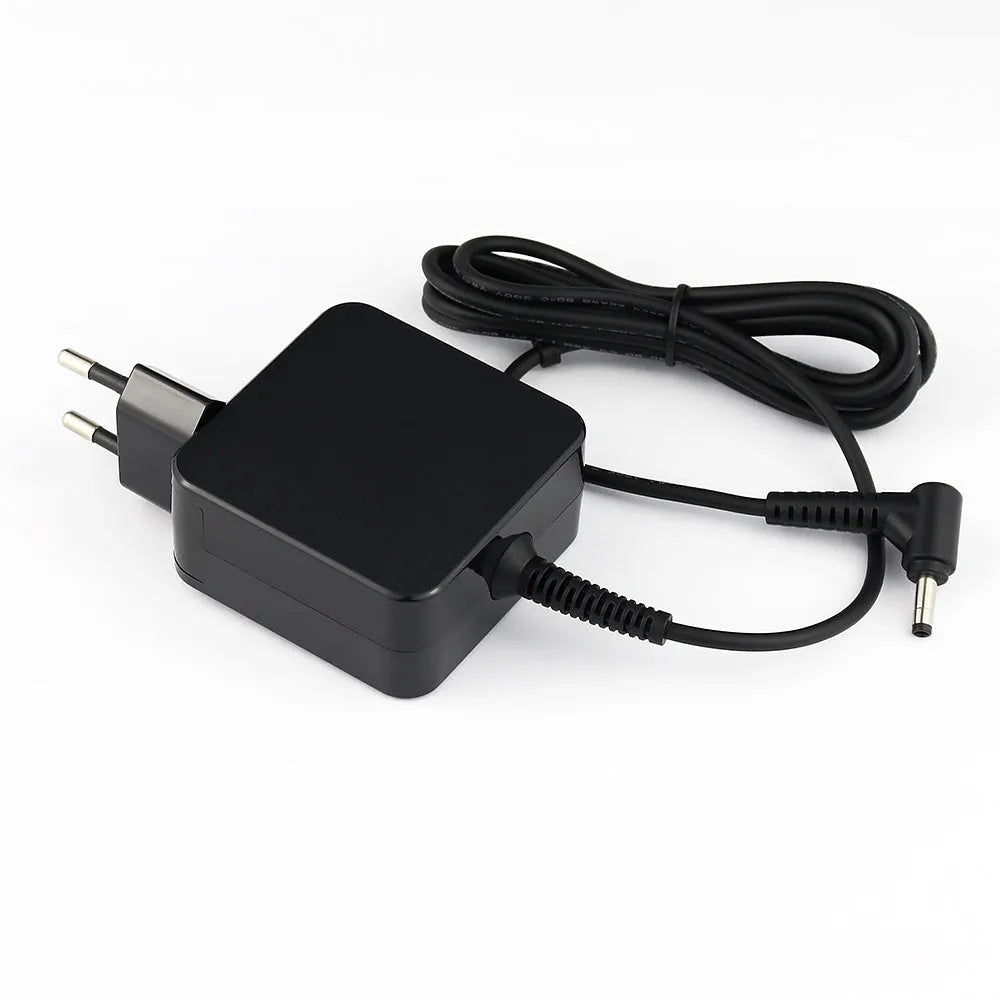 Black 45W Hua laptop adapter with American plug showing compact dimensions