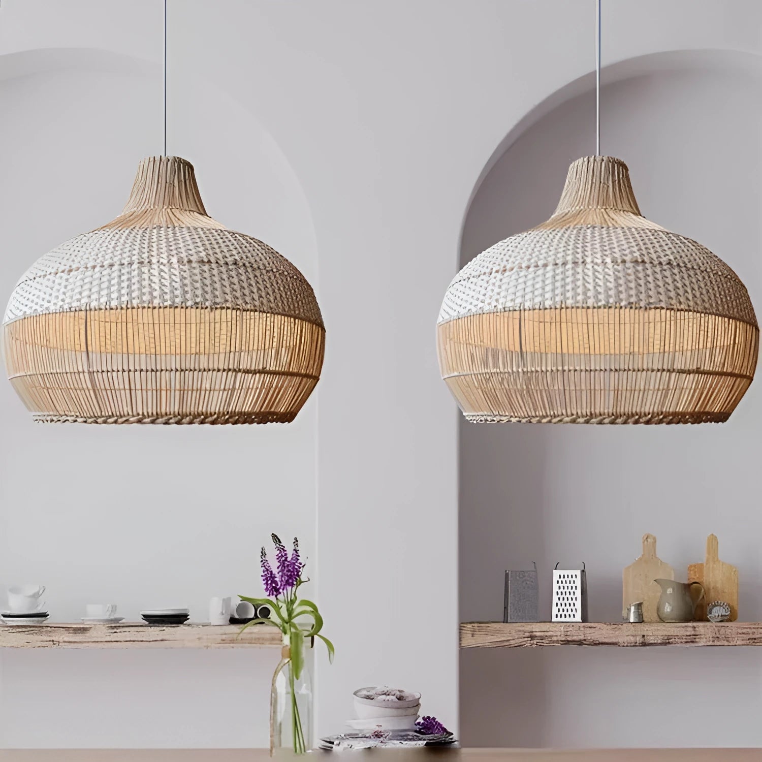 60cm diameter rattan silent wind style chandelier ceiling light fixture
