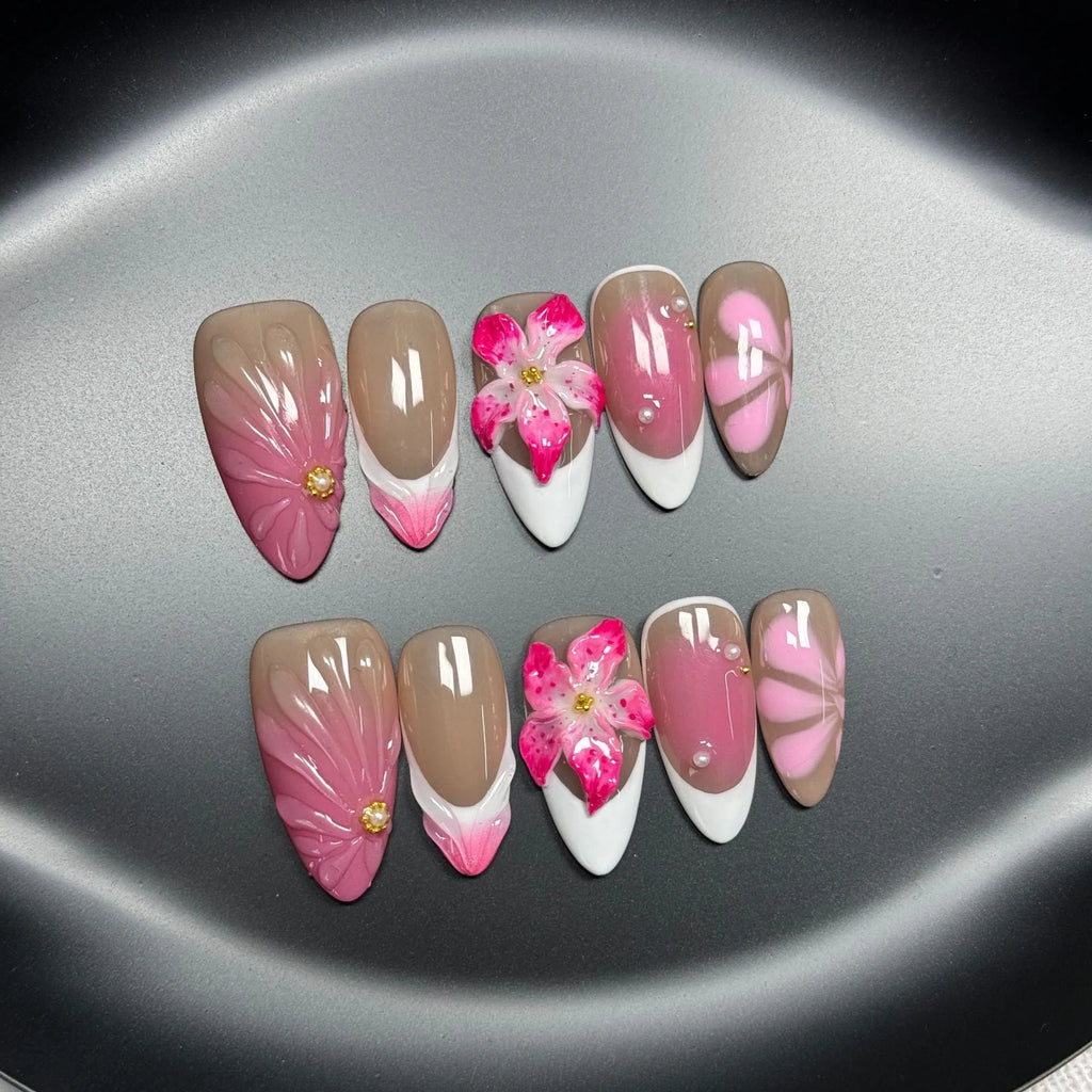 French style lily three-dimensional nail art stickers with fluid ice flower design on plastic wearable armour