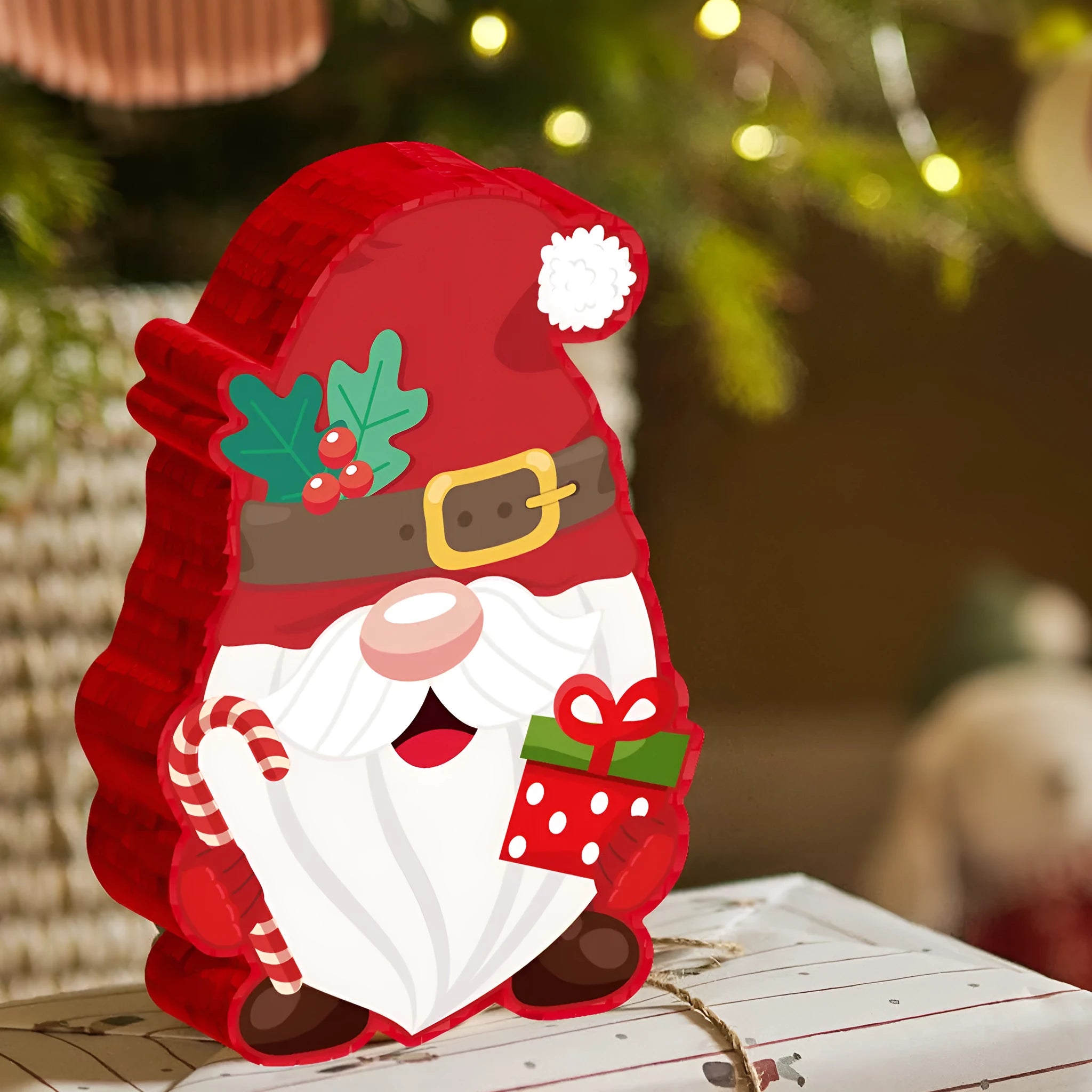 Creative Home Christmas elf pinata decoration in paper with strike stick, eye mask, and paper scraps, 27.5x7.5x40cm