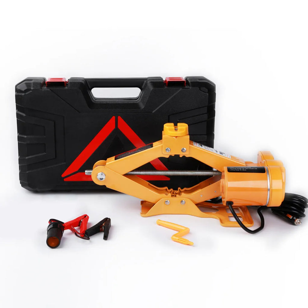 Electric hydraulic vehicle jack kit with 2-tonne capacity on a grey background