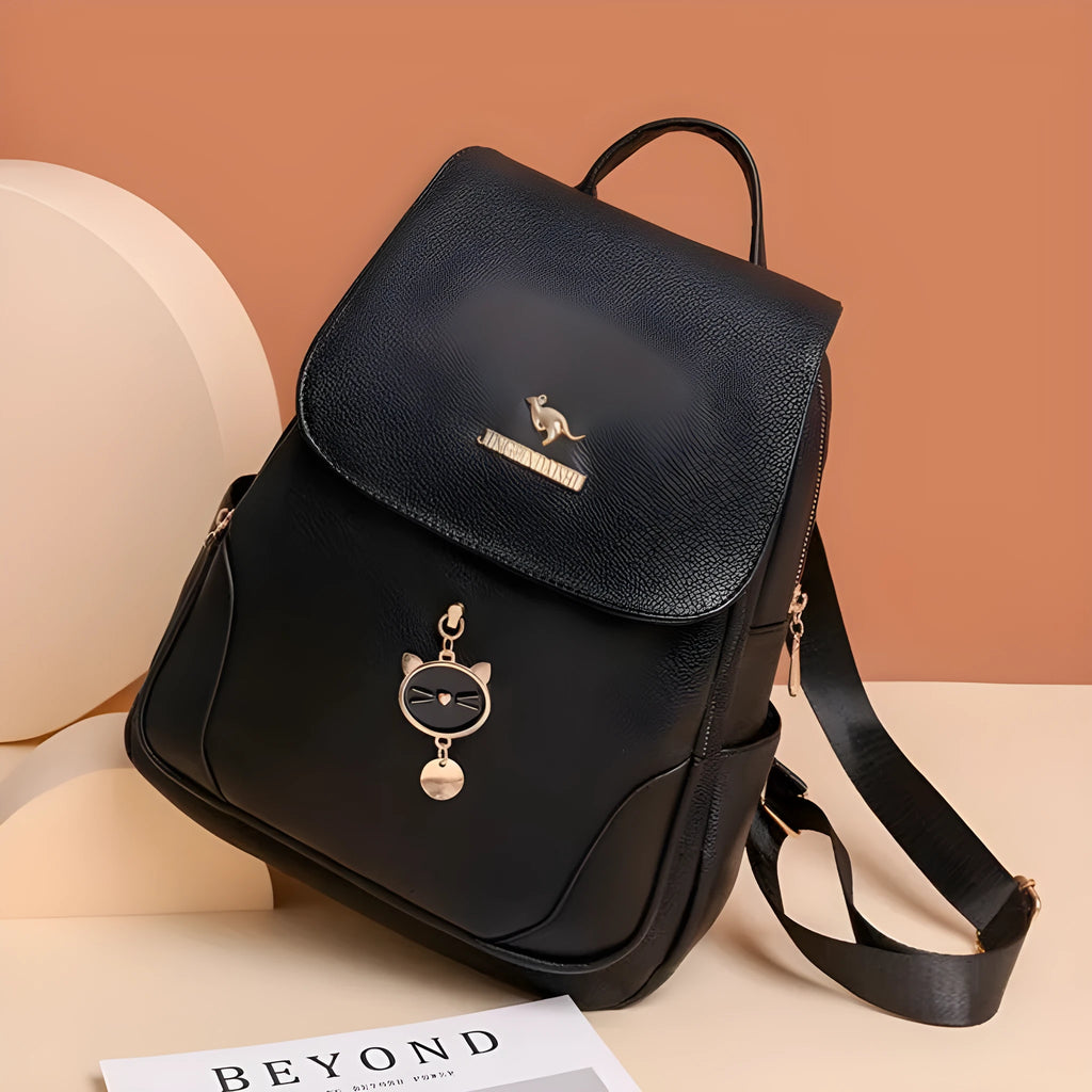 Women's soft PU leather backpack in street trend style with three-dimensional pocket