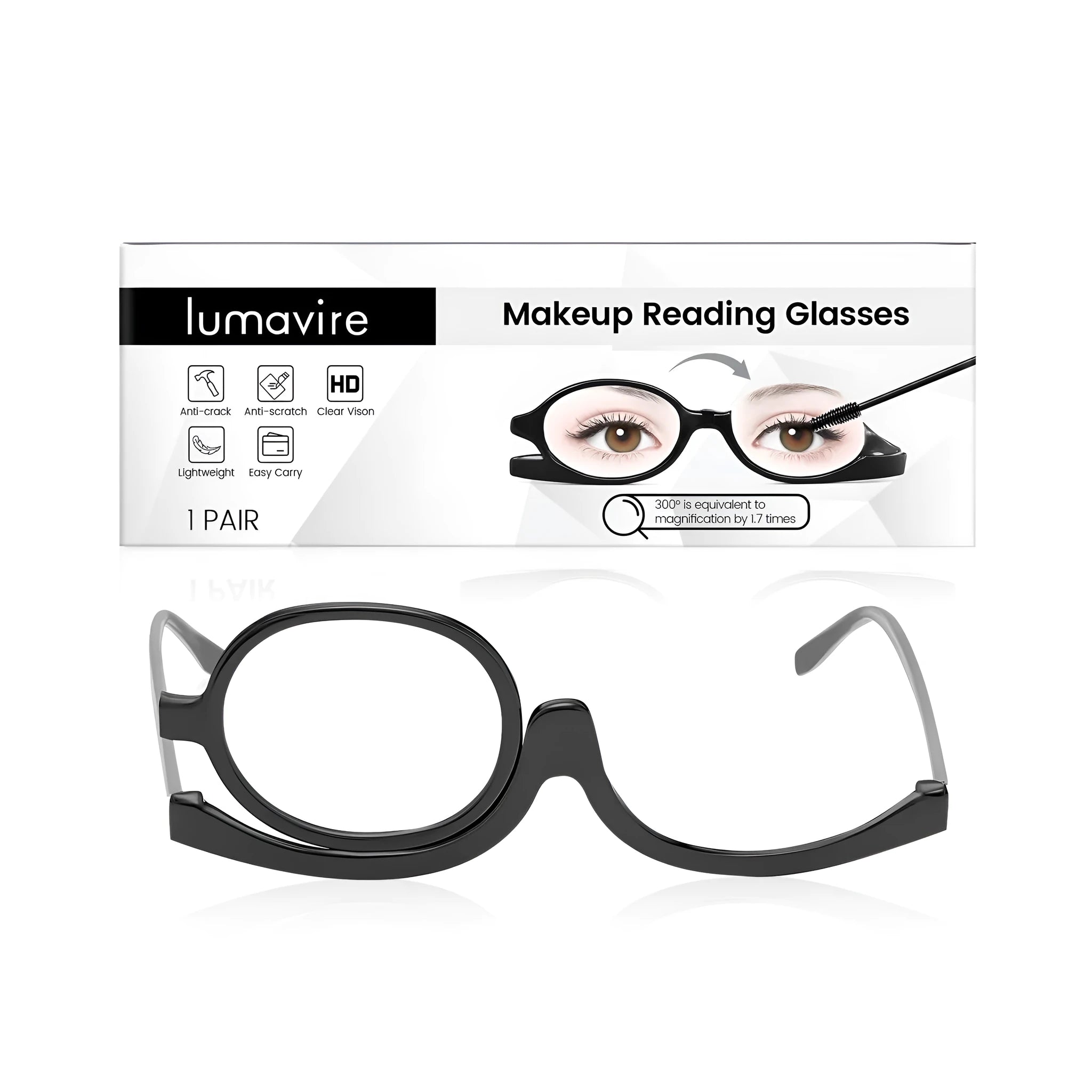 Makeup presbyopia glasses set with clear lenses and polycarbonate frame for close-up detailed work