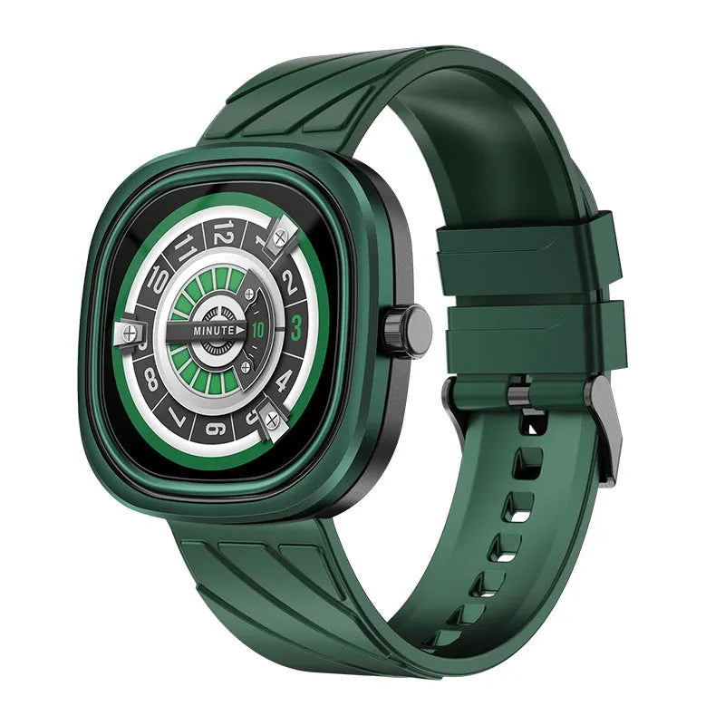 Black smart bracelet watch with 1.32-inch touch screen on silicone wristband
