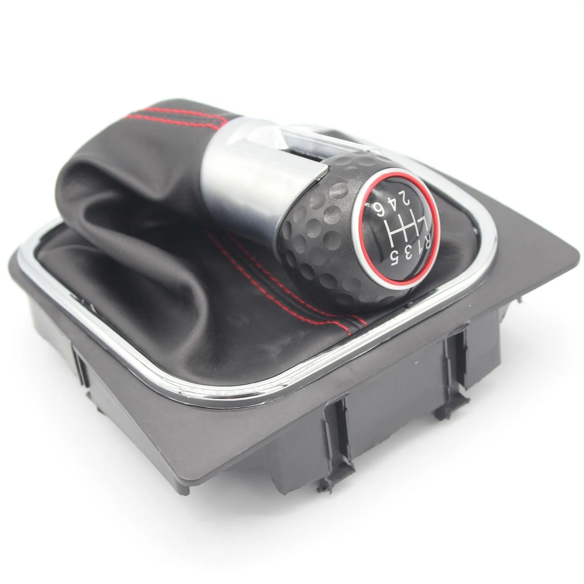 Leather gear shift dust boot for Volkswagen Golf models, showing 12mm installation hole.
