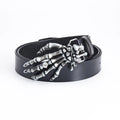 Men's genuine leather belt with skull claw alloy buckle, black, available in sizes 90cm to 130cm