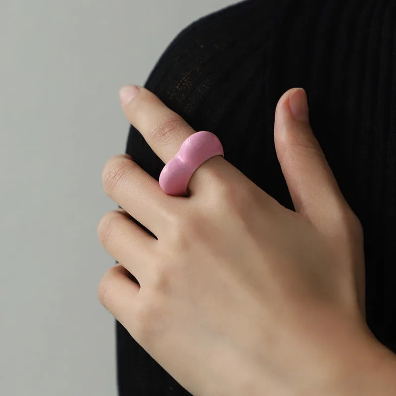 Heart-shaped zinc alloy ring with raised three-dimensional enamel colour design in love theme.